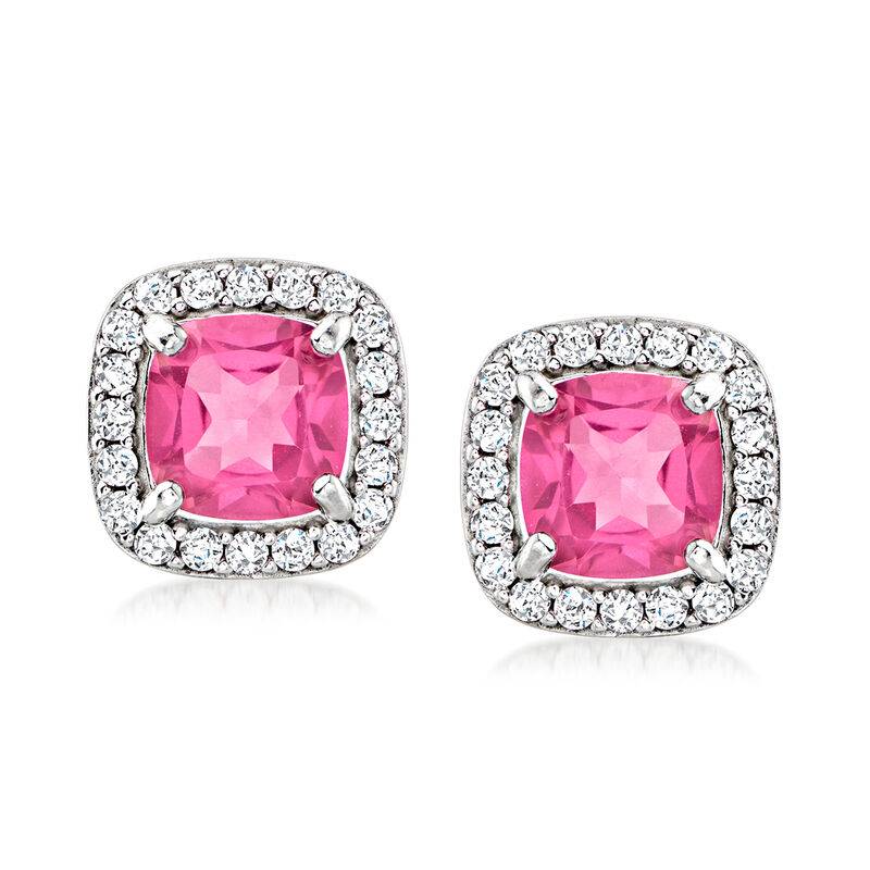 2.20 ct. t.w. Pink Topaz Earrings with .80 ct. t.w. White Topaz in Sterling Silver 