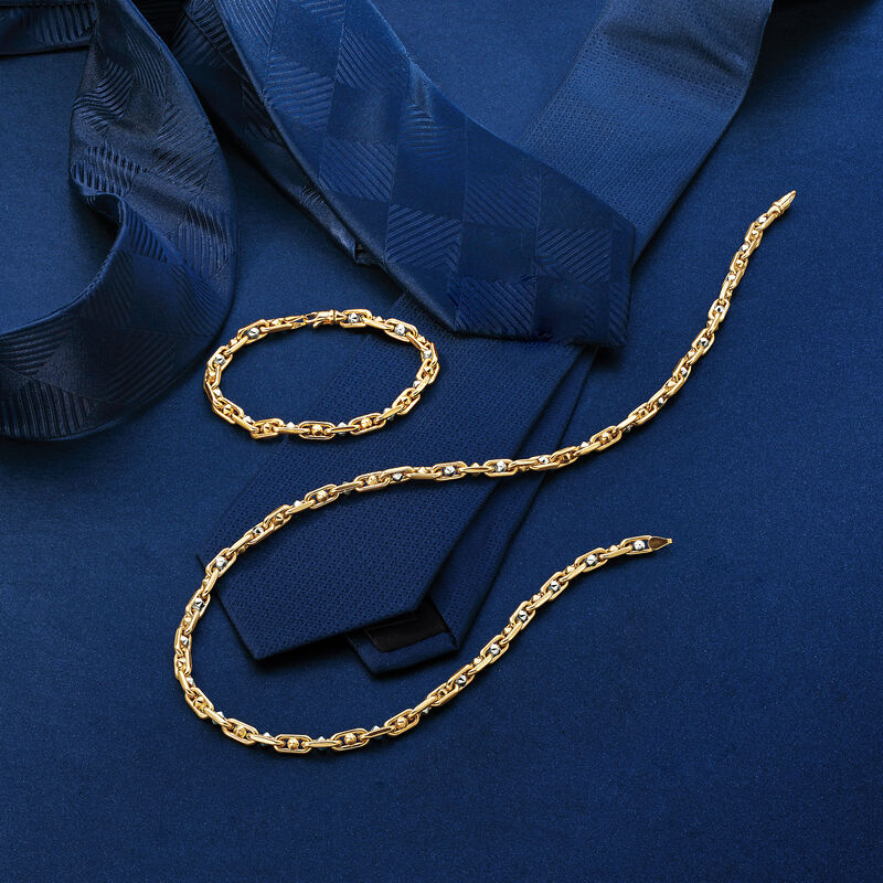 Men's 14kt Two-Tone Gold Link Bracelet. 8.25&quot; image number 1