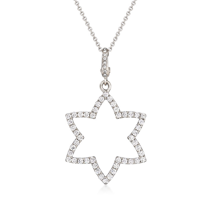 C. 1990 Vintage .76 ct. t.w. Diamond Star Outline Pendant Necklace in 18kt White Gold. 16&quot; image number 0