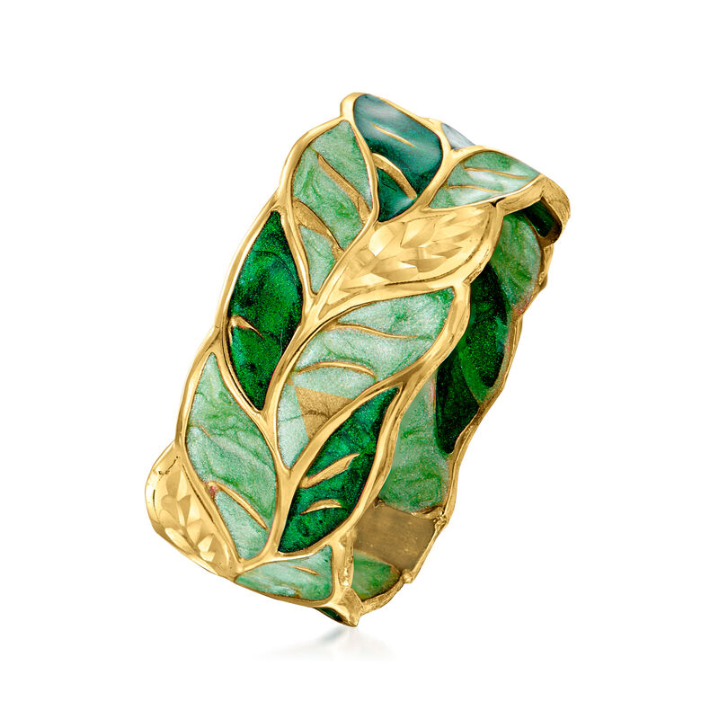 Italian Green Enamel Leaf Ring in 14kt Yellow Gold image number 2