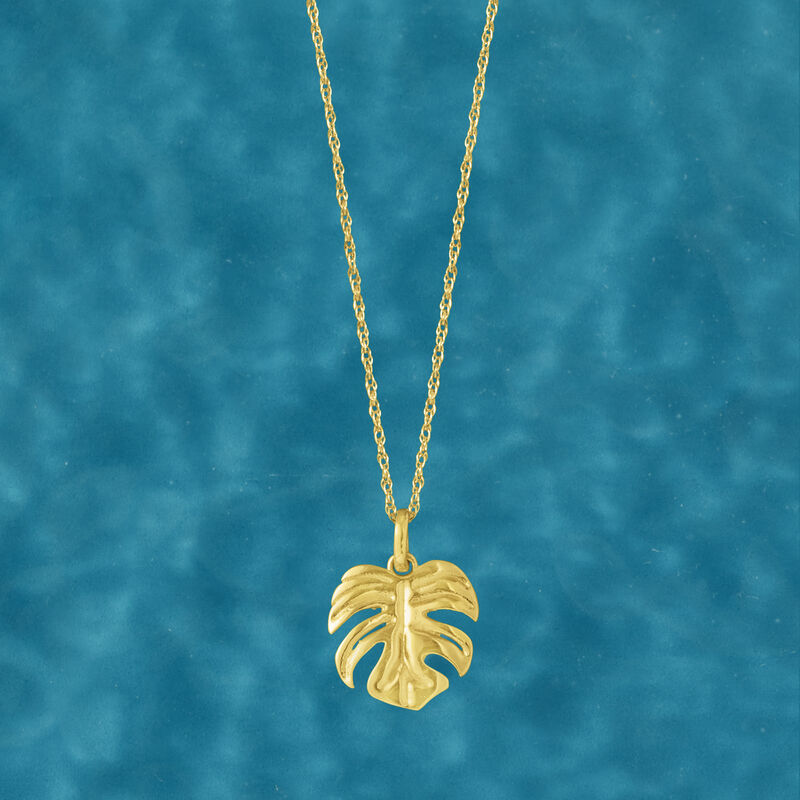 14kt Gold Monstera Leaf Pendant Necklace image number 2