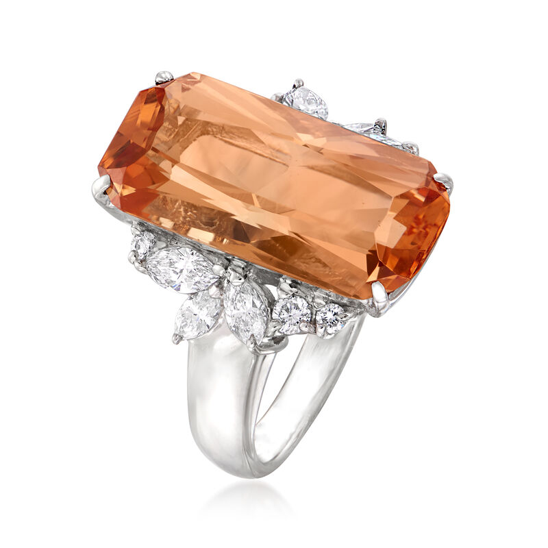 C. 1990 Vintage 9.00 Carat Imperial Topaz and .60 ct. t.w. Diamond Ring in Platinum image number 2