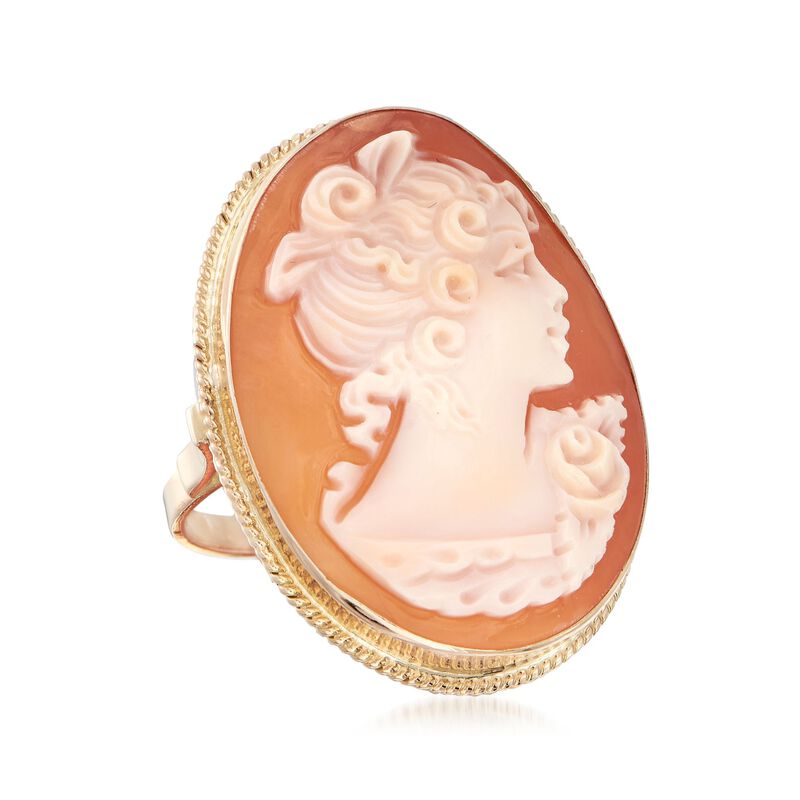 Italian Oval Shell Cameo Ring in 14kt Yellow Gold image number 3