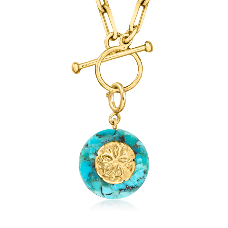 Turquoise Sand Dollar Charm in 18kt Gold Over Sterling image number 2