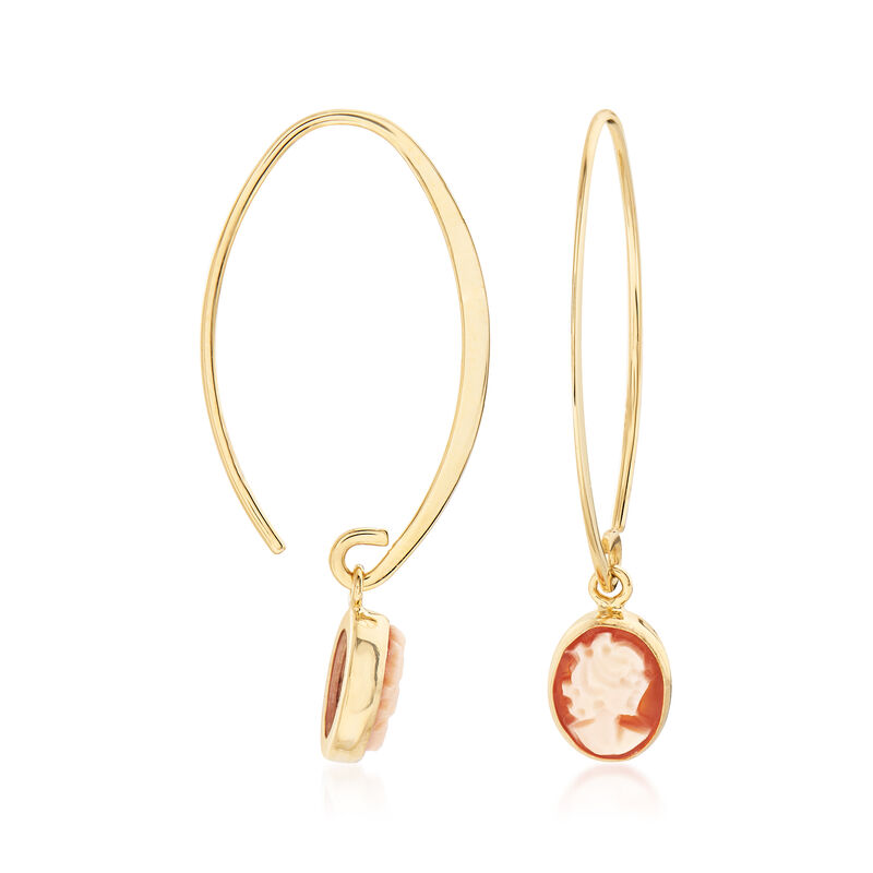 Oval Shell Cameo Drop Earrings in 14kt Yellow Gold image number 2