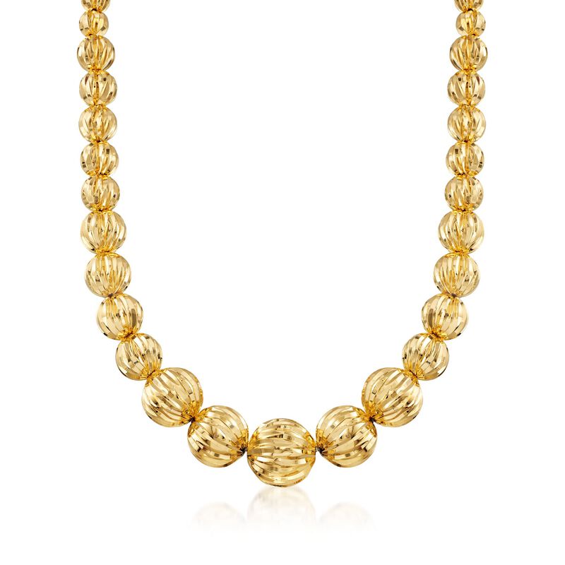 Italian Andiamo 8-17mm 14kt Yellow Gold Fluted Bead Necklace image number 0