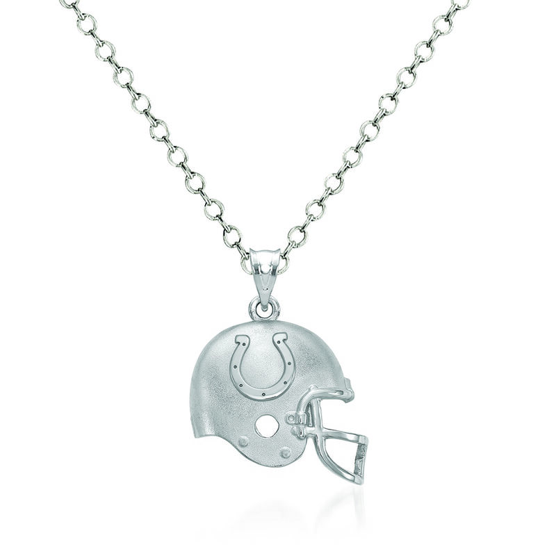 Sterling Silver Indianapolis Colts Football Helmet Logo Pendant Necklace. 18" image number 0