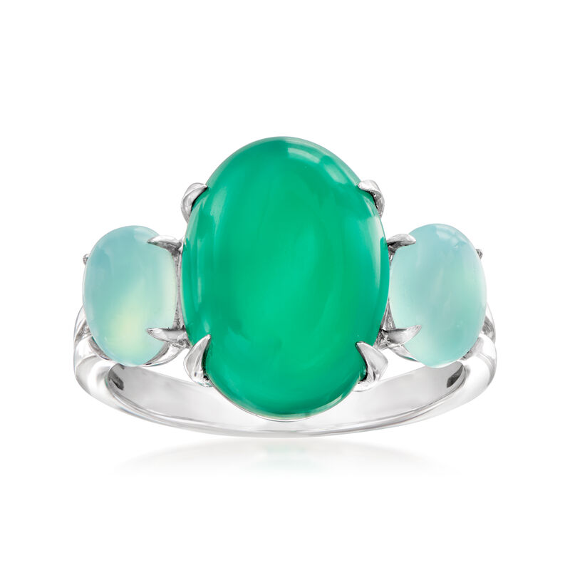 Aqua and Green Chalcedony Ring in Sterling Silver. Size 9 image number 0