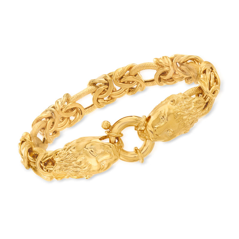 Italian 24kt Gold Over Sterling Byzantine Double Lion Head Bracelet image number 0