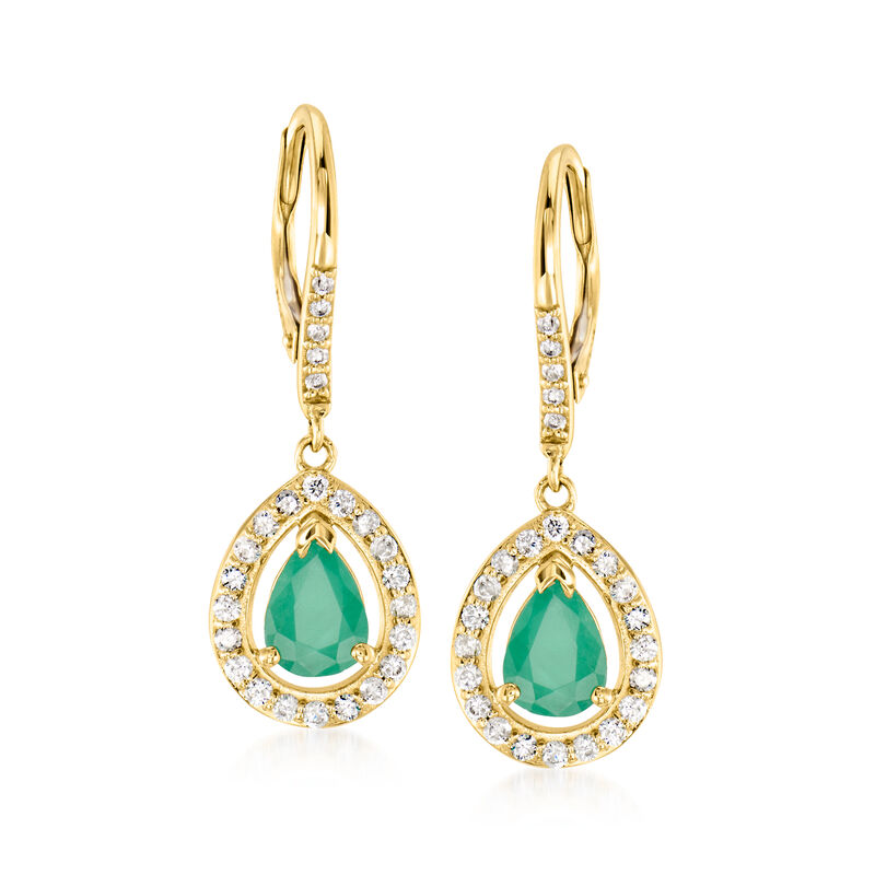 1.60 ct. t.w. Emerald and .50 ct. t.w. Diamond Drop Earrings in 14kt Yellow Gold image number 0