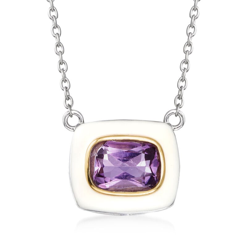 1.30 Carat Amethyst and White Enamel Necklace in Sterling Silver with 14kt Yellow Gold image number 0