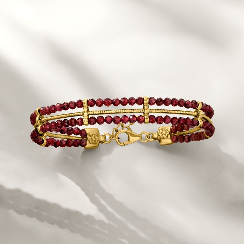 16.00 ct. t.w. Garnet Bead and Snake-Chain Bracelet in 18kt Gold Over Sterling. 7&quot; image number 3