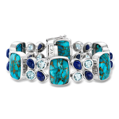 Turquoise Bracelet with Lapis and 12.00 ct. t.w. Sky Blue Topaz in Sterling Silver