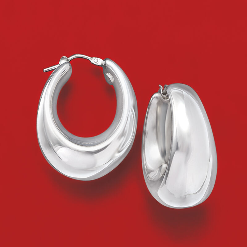 Italian Sterling Silver Graduated Hoop Earrings. 1 1/8&quot; image number 2