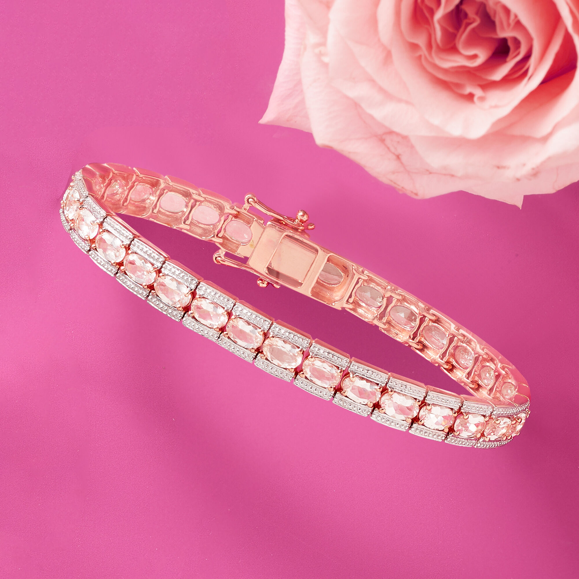 11.00 ct. t.w. Morganite Bracelet in 14kt Rose Gold Over Sterling