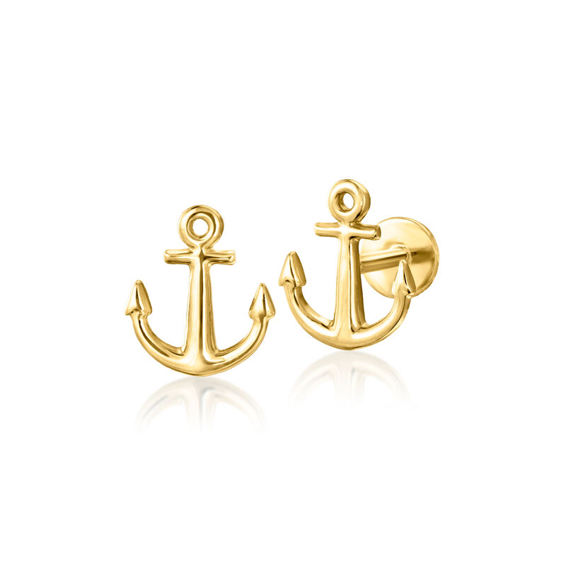 14kt Yellow Gold Anchor Flat-Back Earrings image number 3
