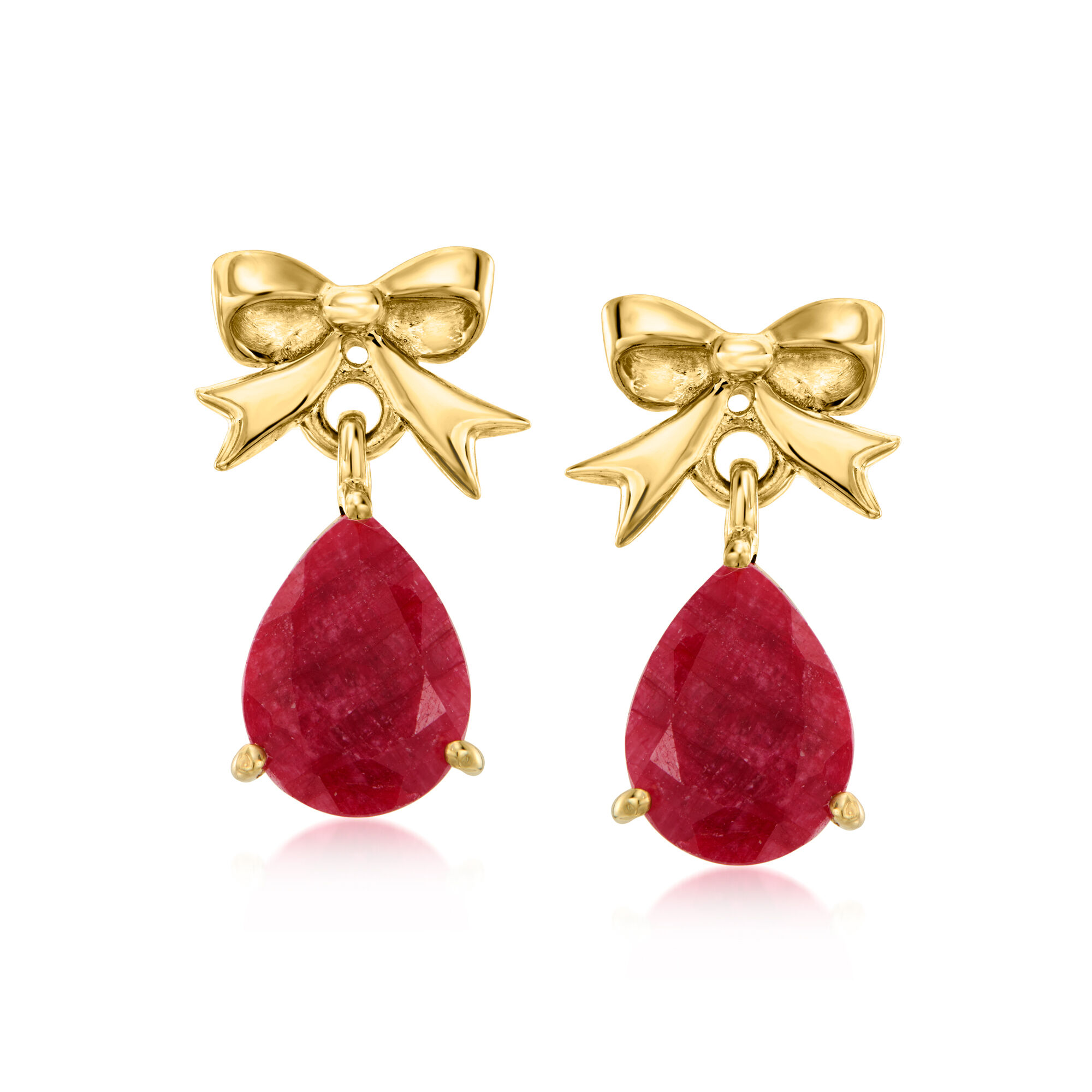 3.30 ct. t.w. Ruby and 2.30 ct. t.w. Emerald Jewelry Set: Two Pairs of Bow  Drop