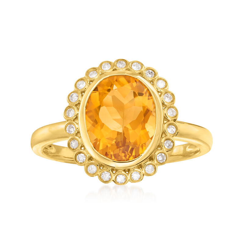 2.20 Carat Citrine and .12 ct. t.w. Diamond Ring in 14kt Yellow Gold image number 0