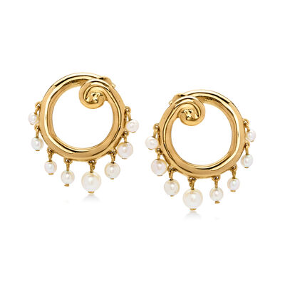 C. 1980 Vintage 3-4.5mm Cultured Pearl Swirl Earrings in 18kt Yellow Gold