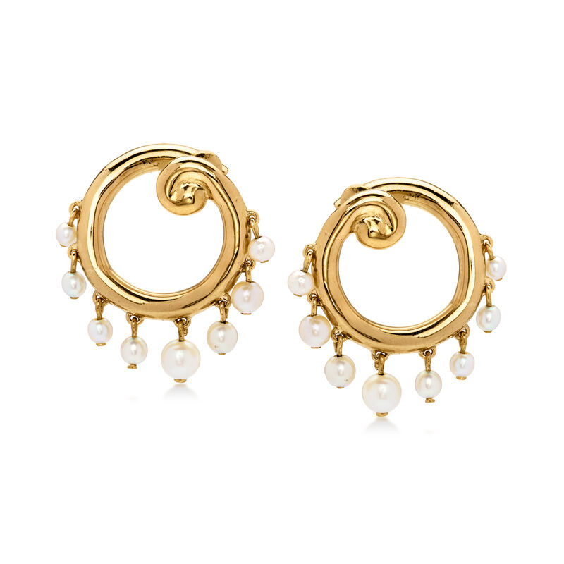 C. 1980 Vintage 3-4.5mm Cultured Pearl Swirl Earrings in 18kt Yellow Gold image number 0