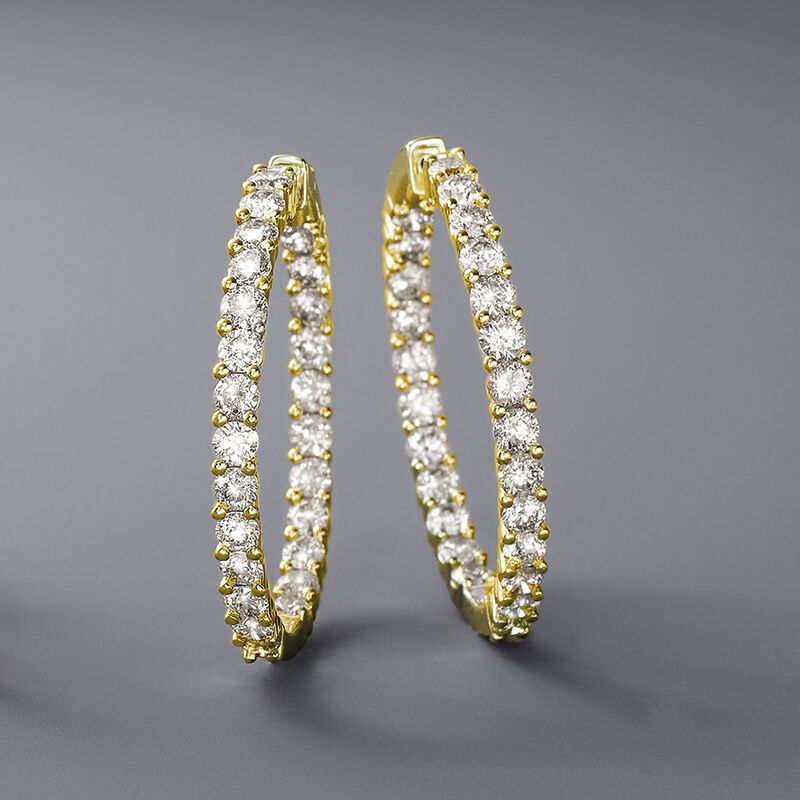 10.00 ct. t.w. Diamond Inside-Outside Hoop Earrings in 14kt Yellow Gold image number 2