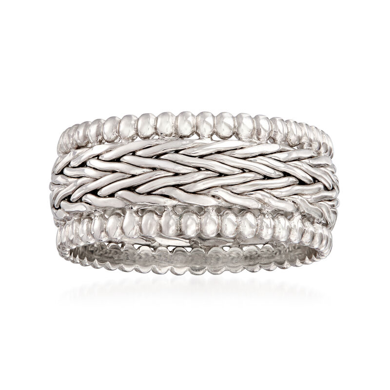 Sterling Silver Wheat-Link and Beaded Ring image number 0