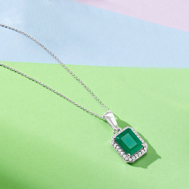 1.60 Carat Emerald and .16 ct. t.w. Diamond Pendant Necklace in 14kt White Gold image number 2