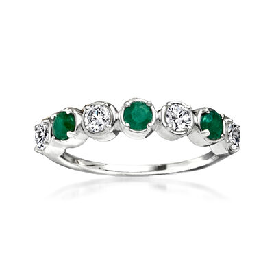 .30 ct. t.w. Emerald and .40 ct. t.w. Lab-Grown Diamond Ring in Sterling Silver