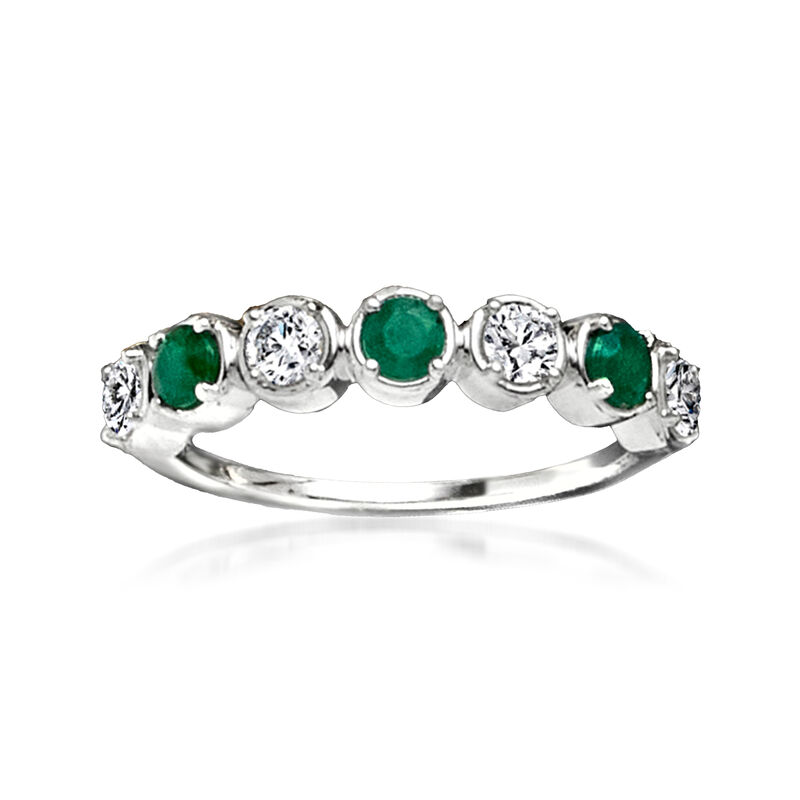 .30 ct. t.w. Emerald and .40 ct. t.w. Lab-Grown Diamond Ring in Sterling Silver image number 0