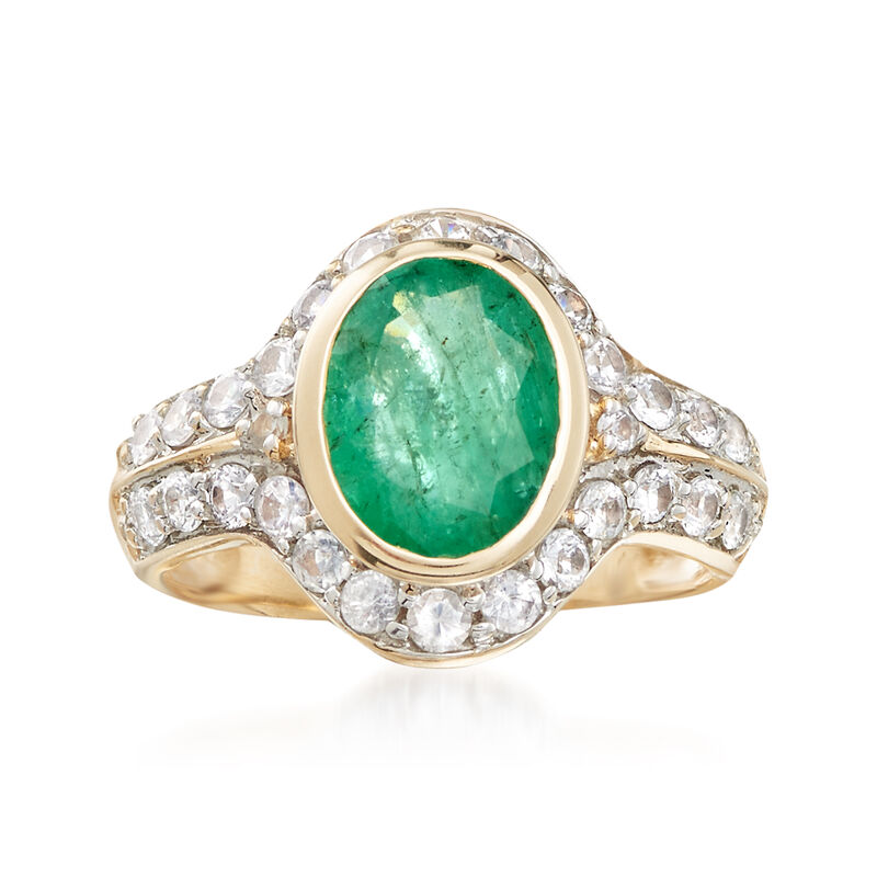 2.50 Carat Emerald and 1.30 ct. t.w. White Sapphire Ring in 14kt Yellow Gold image number 0