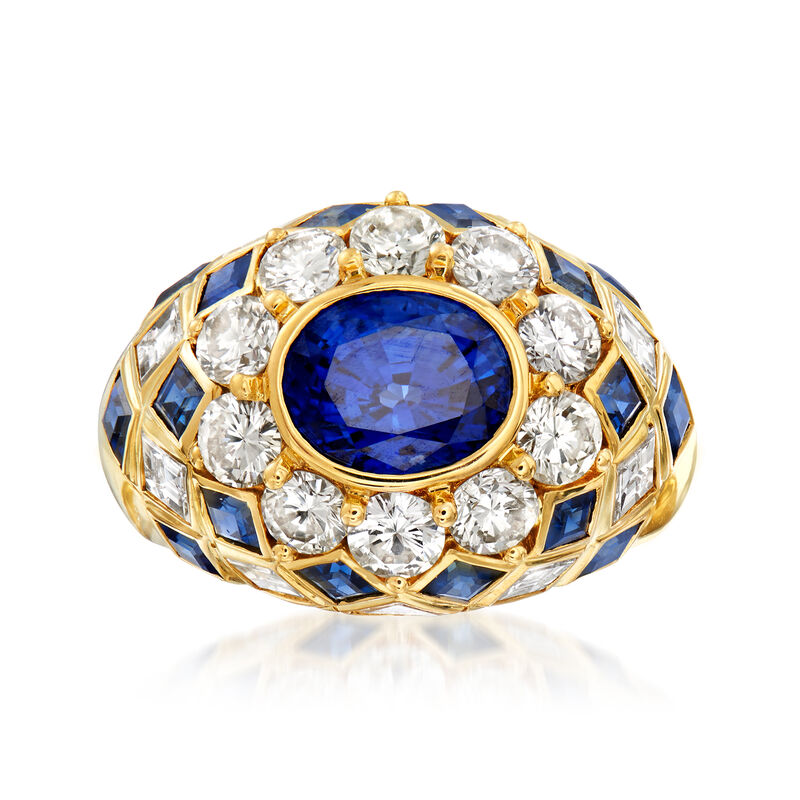 C. 1980 Vintage 4.15 ct. t.w. Sapphire and 2.10 ct. t.w. Diamond Ring in 18kt Yellow Gold image number 0