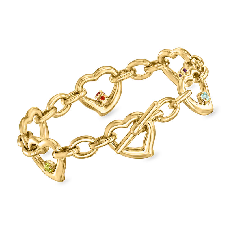 .46 ct. t.w. Multi-Gemstone Heart Toggle Bracelet in 18kt Gold Over Sterling image number 2
