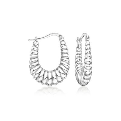Italian Sterling Silver Grooved Graduated Hoop Earrings