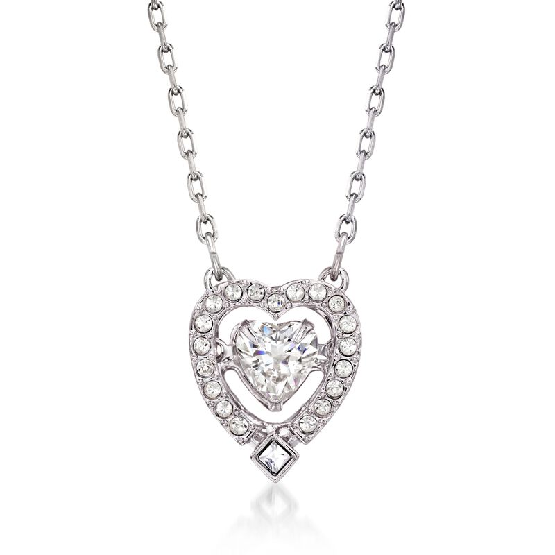 Swarovski Crystal &quot;Sparkling Dance&quot; Floating Crystal Heart Necklace in Silvertone. 14.75&quot; image number 1