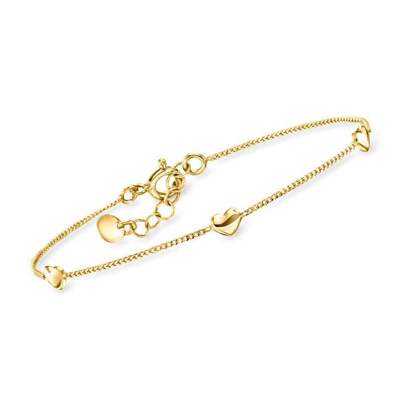Italian 18kt Gold Vermeil Mini Heart Station Bracelet. 7.5&quot; image number 0