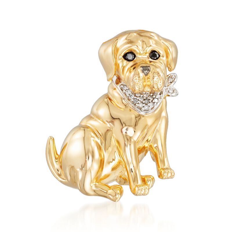 18kt Gold Over Sterling Dog Pin Pendant with Diamond Accents and Black Spinels image number 0