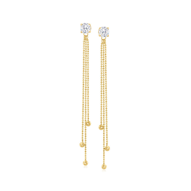 14kt Yellow Gold Beaded Tassel Earring Jackets image number 3