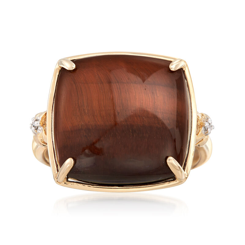 Tiger's Eye Ring with Diamond Accents in 14kt Yellow Gold image number 0