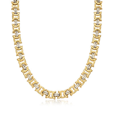 C. 1980 Vintage 14kt Two-Tone Gold Fancy-Link Necklace with Green Chalcedony