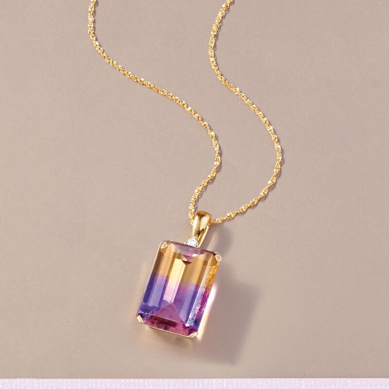 16.00 Carat Ametrine Pendant Necklace with Diamond Accent in 14kt Yellow Gold. 18&quot; image number 2