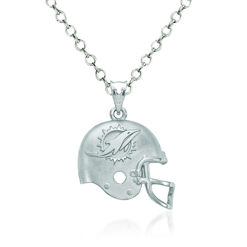 Sterling Silver Miami Dolphins Football Helmet Logo Pendant Necklace. 18" image number 0