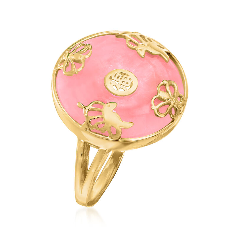 Pink Jade &quot;Good Fortune&quot; Butterfly Ring in 18kt Gold Over Sterling image number 2