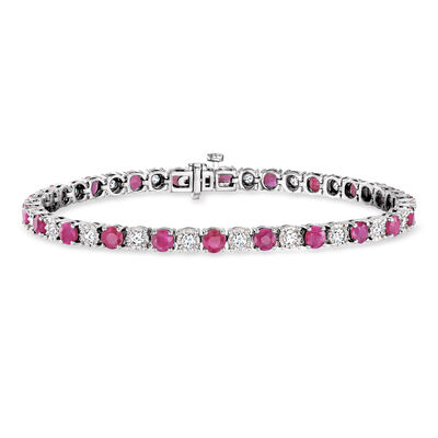 5.75 ct. t.w. Ruby and 1.00 ct. t.w. Diamond Tennis Bracelet in Sterling Silver