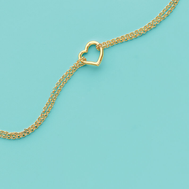 14kt Yellow Gold Two-Strand Heart Anklet. 10&quot; image number 2