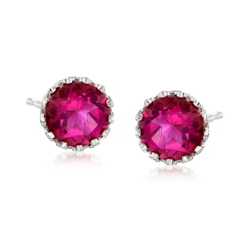 Pink Quartz Crown Stud Earrings in Sterling Silver image number 2