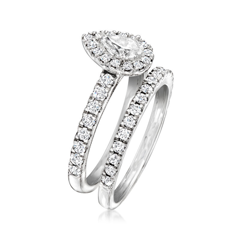 1.33 ct. t.w. Diamond Bridal Set: Engagement and Wedding Rings in 14kt White Gold image number 2
