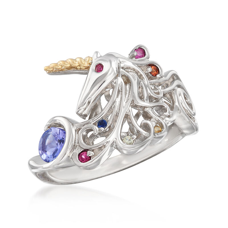 .50 ct. t.w. Multi-Gem Unicorn Ring in Sterling Silver and 14kt Yellow Gold. Size 8 image number 3