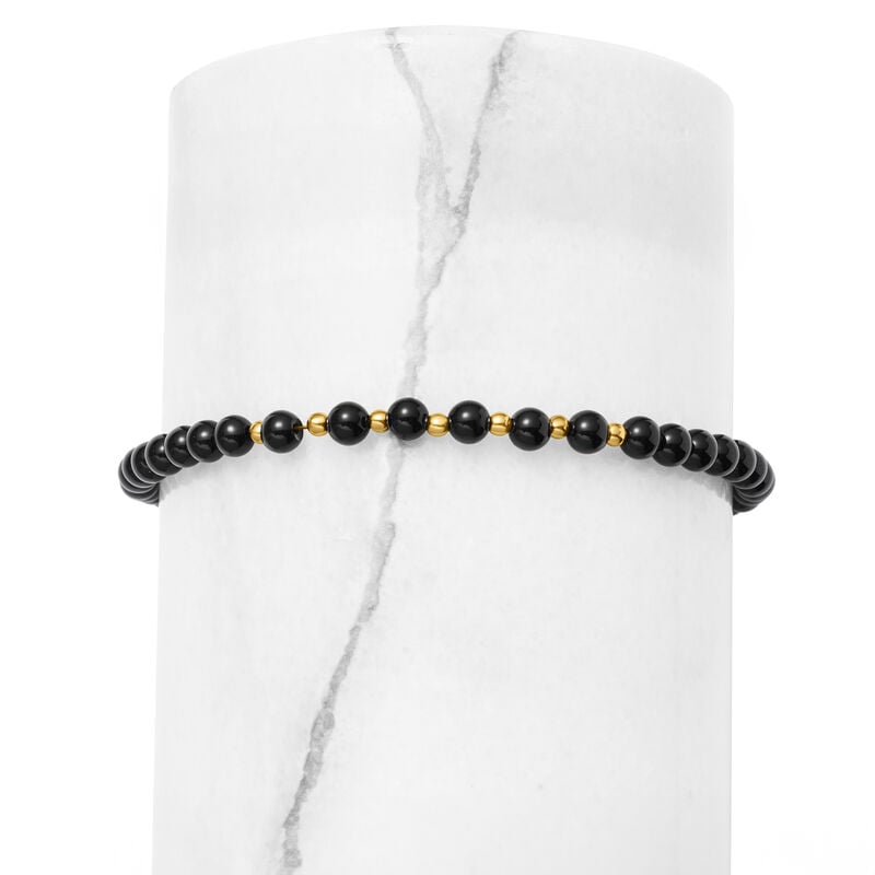 4-4.5mm Onyx Bead Bracelet in 10kt Yellow Gold image number 2