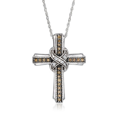 .25 ct. t.w. Brown and White Diamond Cross Pendant Necklace in Sterling Silver