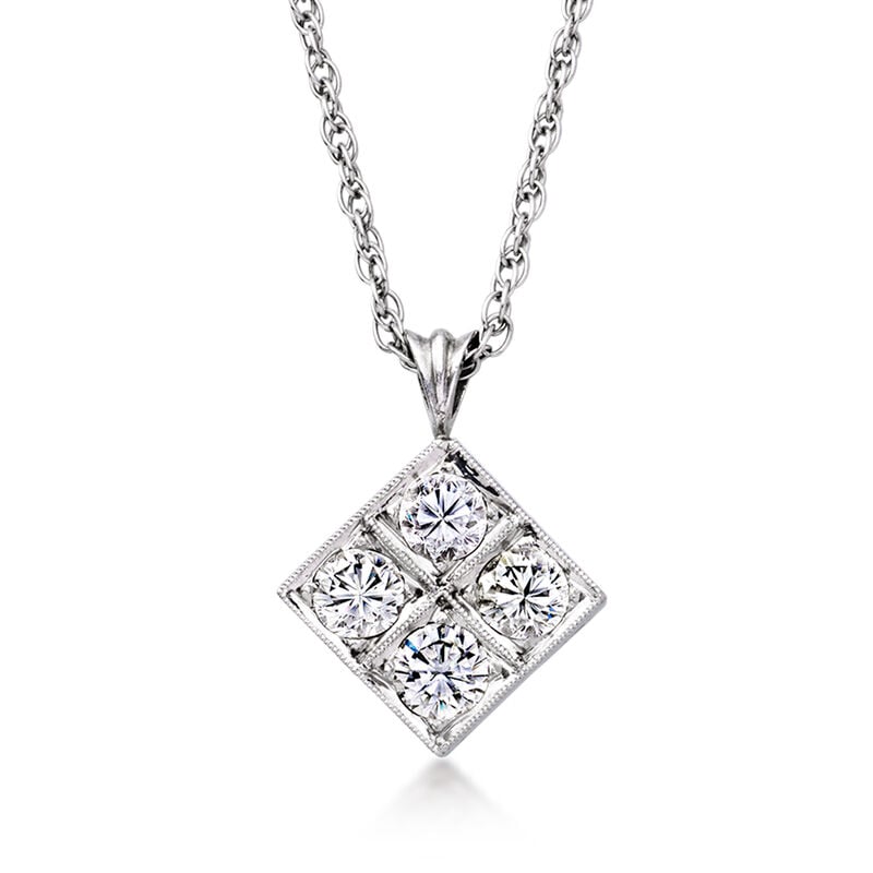C. 1980 Vintage 1.00 ct. t.w. Diamond Pendant Necklace in 14kt White Gold. 16" image number 0
